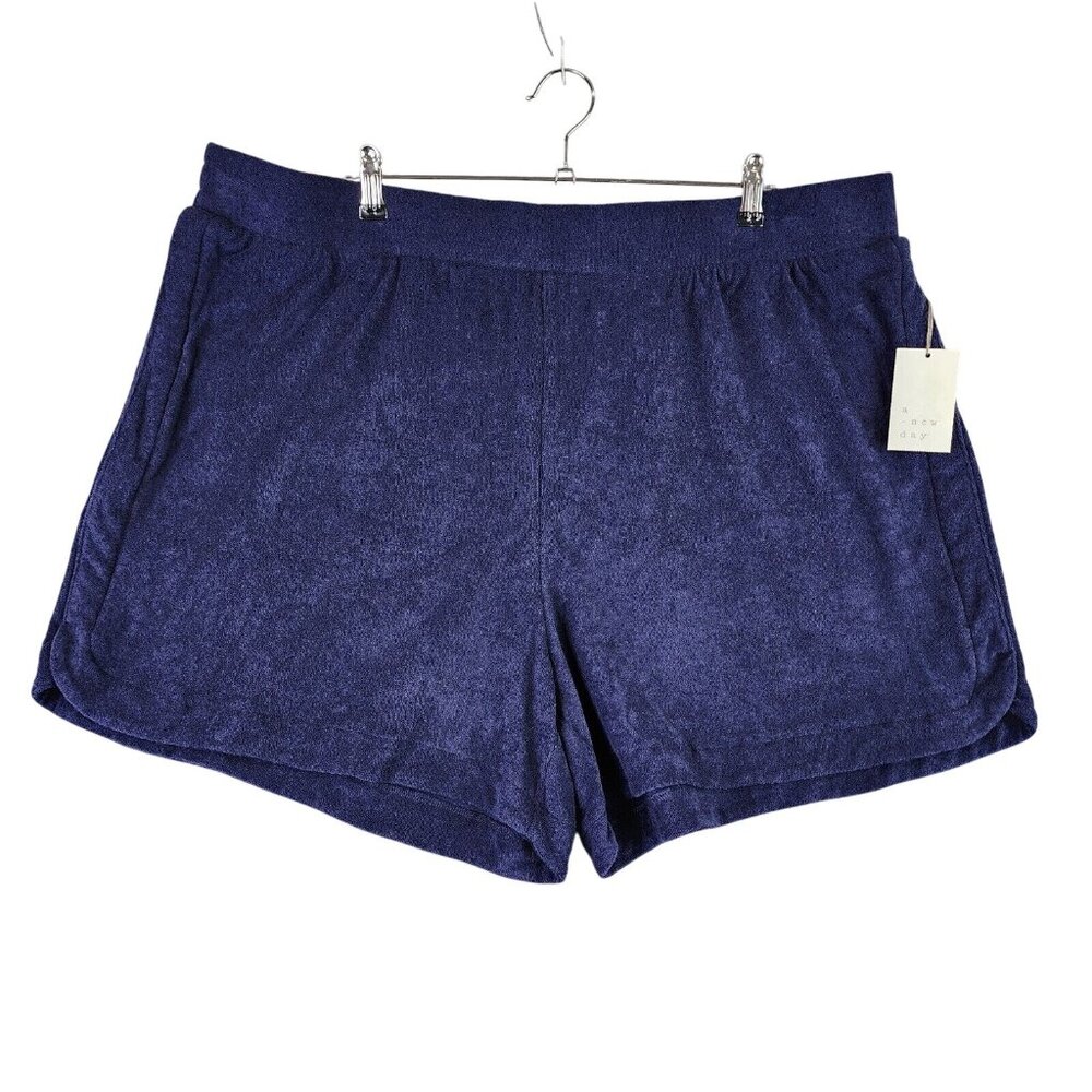 Womens A New Day Blue Pull on Shorts French Terry Mid Rise 5" Inseam Size 2X